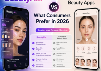 Comparison of BeautyAIx and traditional beauty apps in 2026, showing personalized AI recommendations versus generic routines