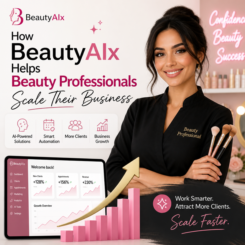 Beauty professional using AI tools to automate replies, organize clients, and grow their business.