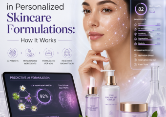 Predictive AI analyzing skin data to create personalized skincare formulations for healthier skin