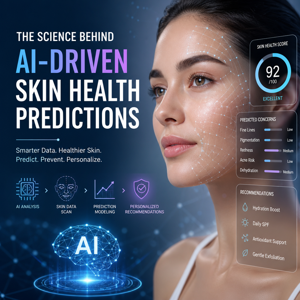 AI analyzing facial skin data to predict skin health and personalize skincare recommendations