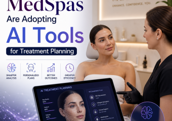 MedSpa provider using AI treatment planning on a tablet to personalize client care