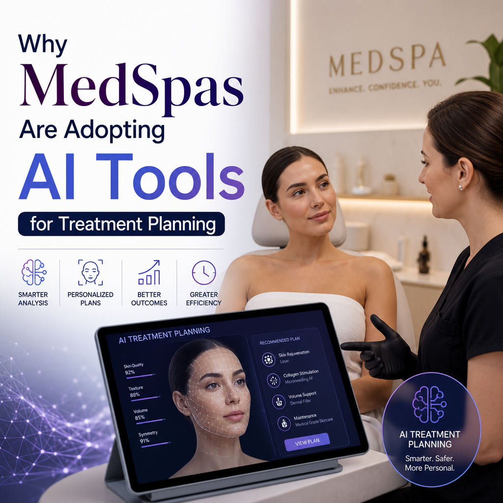 MedSpa provider using AI treatment planning on a tablet to personalize client care